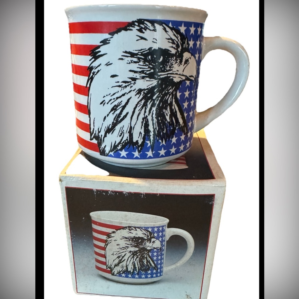 Vintage Bald Eagle USA Flag Coffee Cup Mug Artmark Patriotic Made In Korea 1989